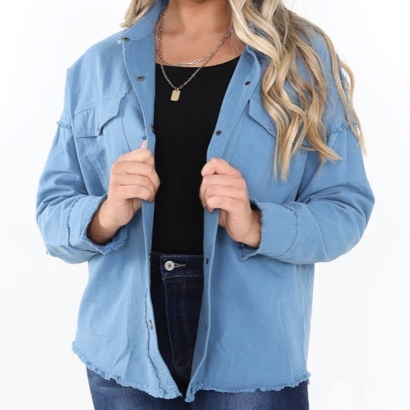 La Miel Anneli Twill Shacket in Stone Blue Color - Picture 2 of 16